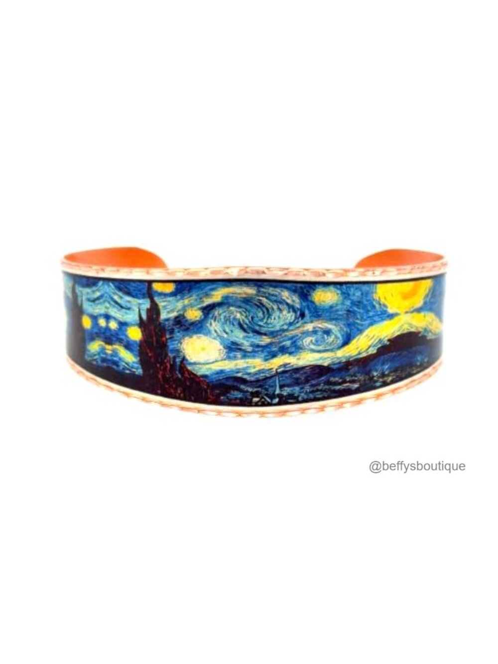 Handcrafted 99.9% Pure Copper Adjustable Cuff Bracelet Van Gogh Starry Night